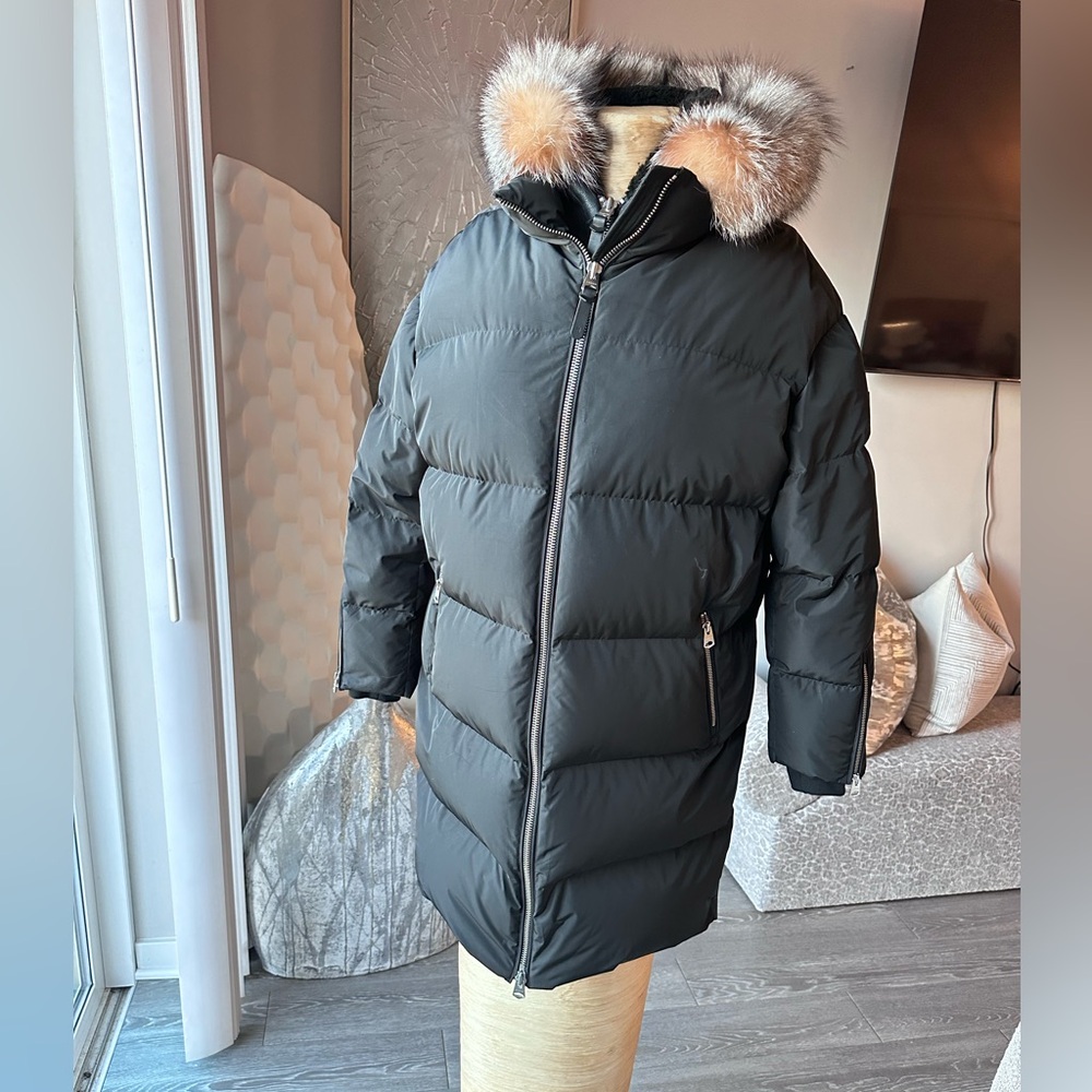 Mackage Black Puffer Coat with removable custom fox fur trim XL